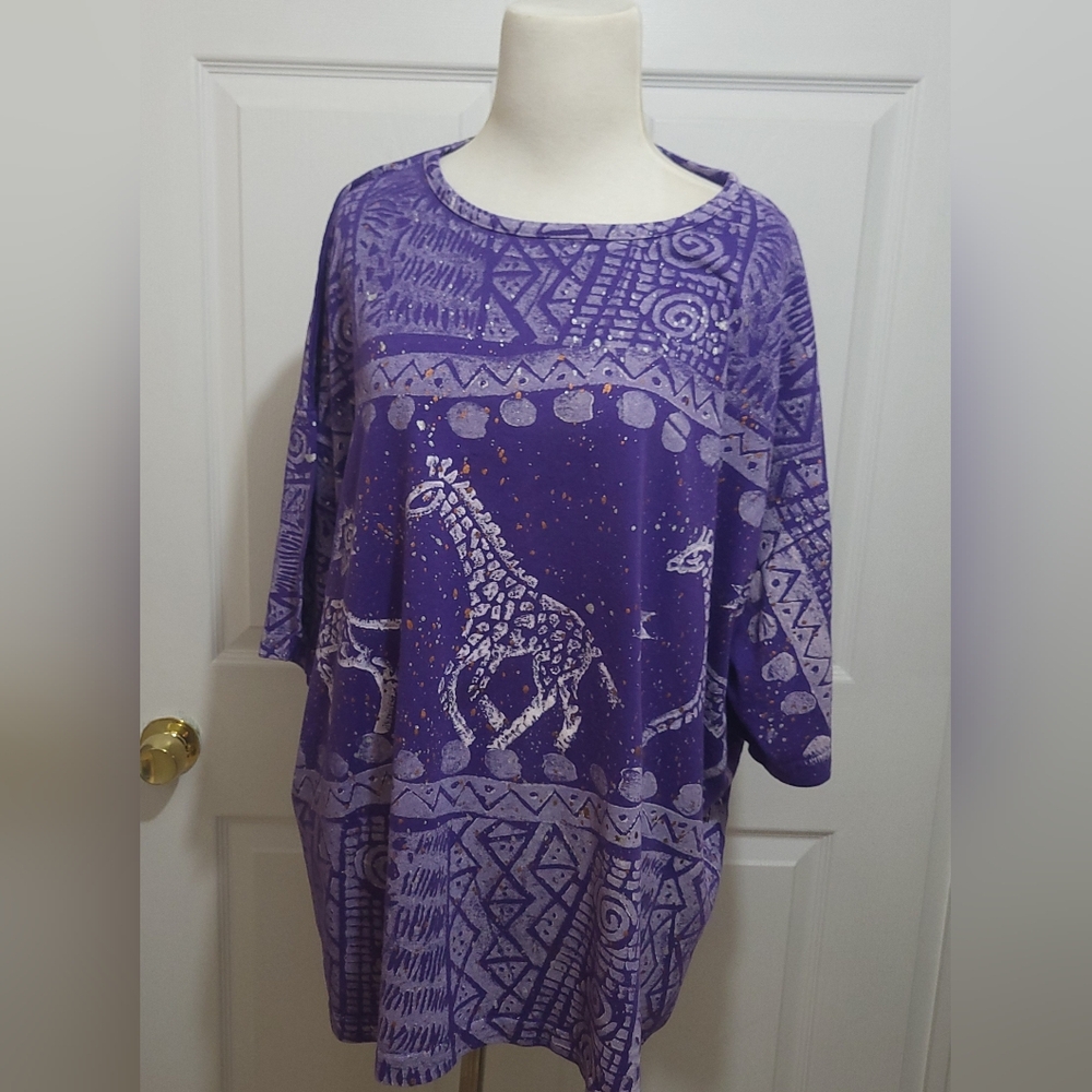 EZL Vintage Purple Painted Giraffe Print One Size- Tribal African Safari Cotton